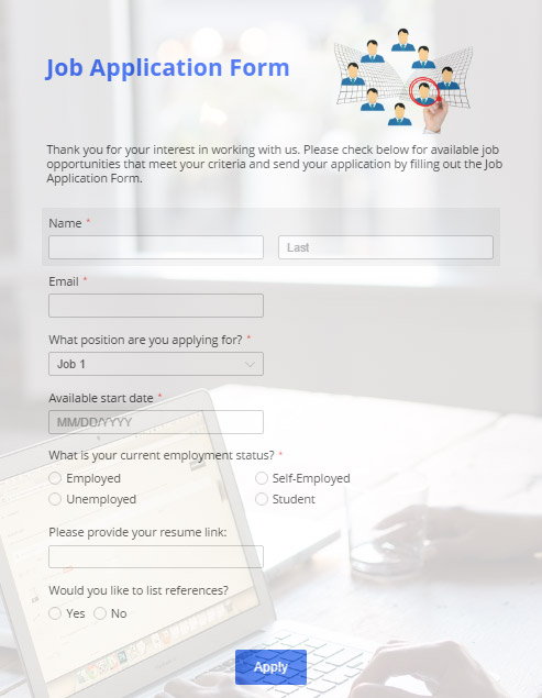 online job application form sample